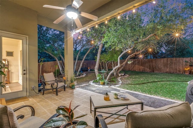 29047 Hobblebush, San Antonio, TX 78260 - fenced backyard with a patio and ceiling fan