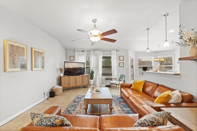 19000 Obed River Dr, Pflugerville, TX 78660 - tiled living area featuring ceiling fan and a chandelier