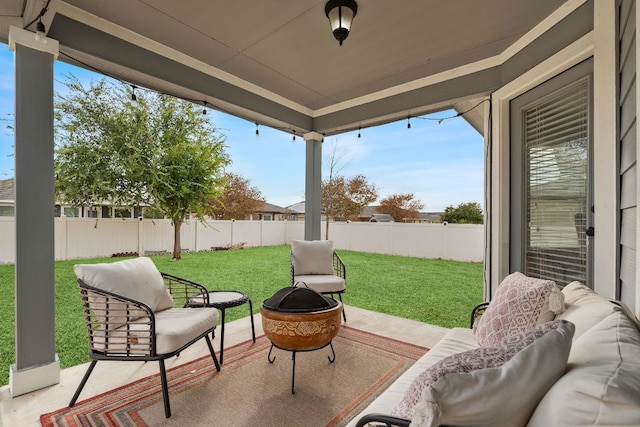 19000 Obed River Dr, Pflugerville, TX 78660 - view of patio featuring an outdoor hangout area and a fenced backyard