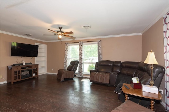1212 Lake Terrace Dr, Elgin, TX 78621 - living room featuring wood-type flooring, crown molding, and ceiling fan