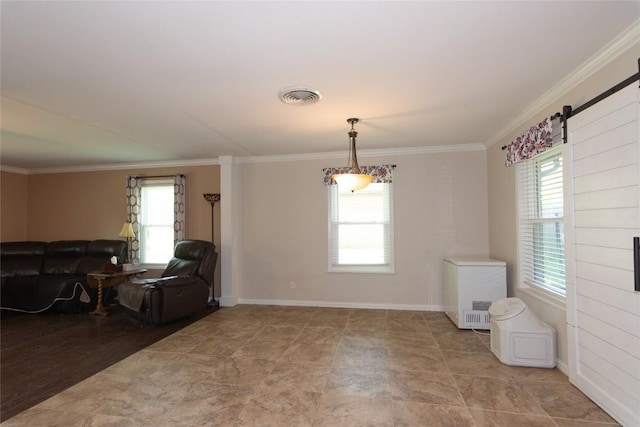 1212 Lake Terrace Dr, Elgin, TX 78621 - dining room with plenty of natural light, visible vents, and ornamental molding