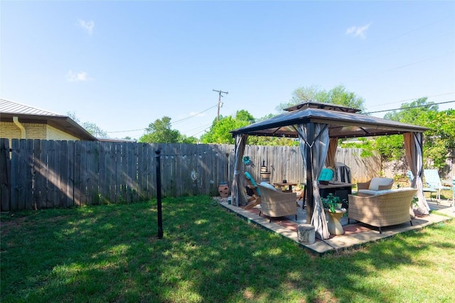1212 Lake Terrace Dr, Elgin, TX 78621 - view of yard featuring a gazebo, a patio area, a fenced backyard, and an outdoor living space