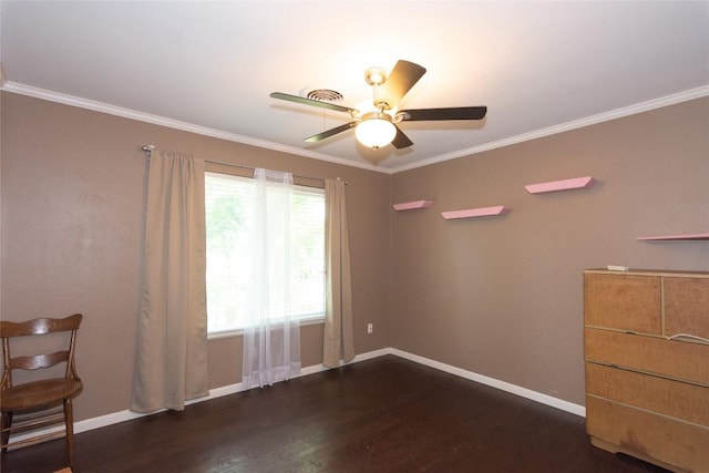 1212 Lake Terrace Dr, Elgin, TX 78621 - unfurnished room with dark wood finished floors, ceiling fan, baseboards, and ornamental molding