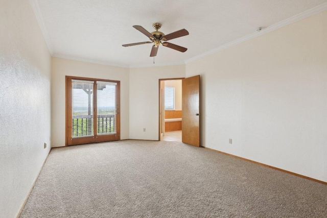 21009 Fawn Ridge Dr, Lago Vista, TX 78645 - unfurnished room featuring a ceiling fan, light carpet, ornamental molding, and baseboards