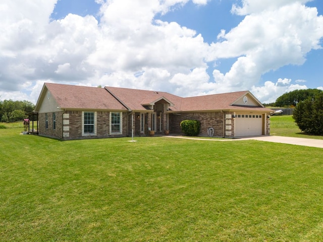 6060 County Road 3300, Kempner, TX 76539 - ranch-style home with a garage, brick siding, a front lawn, and concrete driveway