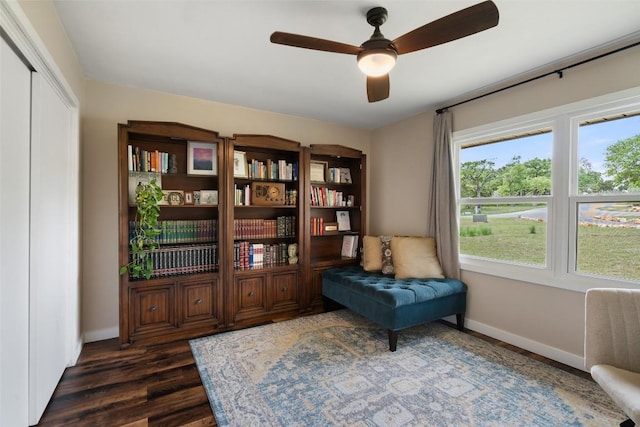 67 Augusta Dr, Wimberley, TX 78676 - sitting room with baseboards, dark wood-type flooring, and ceiling fan