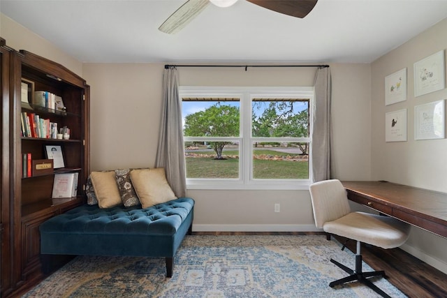67 Augusta Dr, Wimberley, TX 78676 - office featuring a ceiling fan, baseboards, and wood finished floors