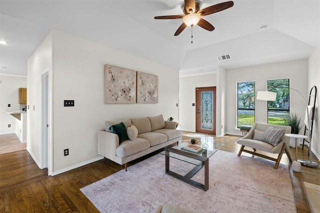3614 Serena Woods Ct, Austin, TX 78759 - living area featuring baseboards, visible vents, recessed lighting, wood finished floors, and ceiling fan