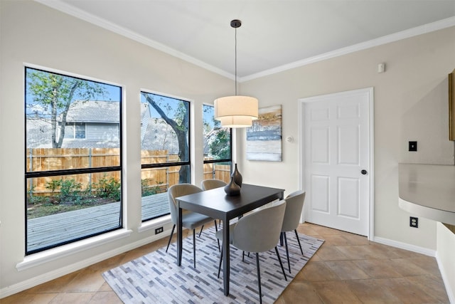 3614 Serena Woods Ct, Austin, TX 78759 - dining area featuring baseboards, light tile patterned floors, and crown molding