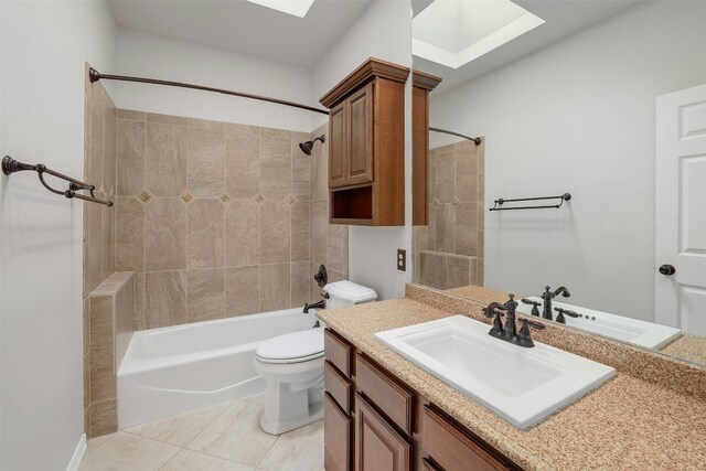 3614 Serena Woods Ct, Austin, TX 78759 - bathroom with tile patterned floors, toilet, a skylight, shower / washtub combination, and vanity
