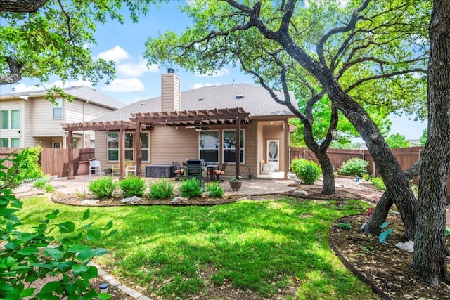 719 Walsh Hill Trl, Cedar Park, TX 78613 - rear view of house with a pergola, a patio, and a chimney