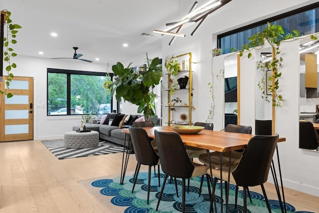 6002 Ponca St Unit 1, Austin, TX 78741 - dining space with wood finished floors, ceiling fan, and recessed lighting