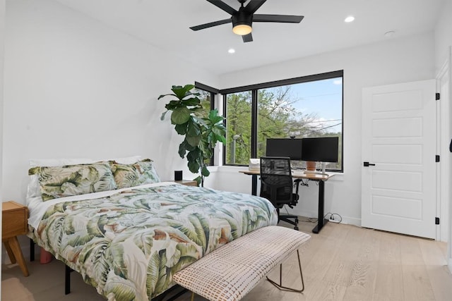6002 Ponca St Unit 1, Austin, TX 78741 - bedroom featuring light wood finished floors, recessed lighting, and ceiling fan