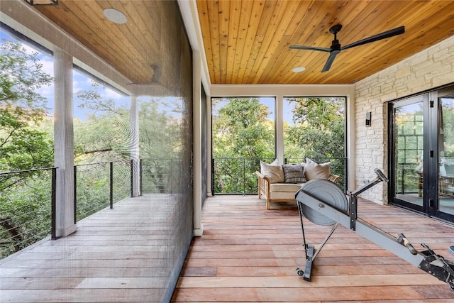 1004 Gaston Ave, Austin, TX 78703 - sunroom featuring a ceiling fan, french doors, and plenty of natural light