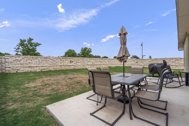 600 Spurlock Way, Liberty Hill, TX 78642 - fenced backyard featuring a patio area, outdoor dining area, and area for grilling