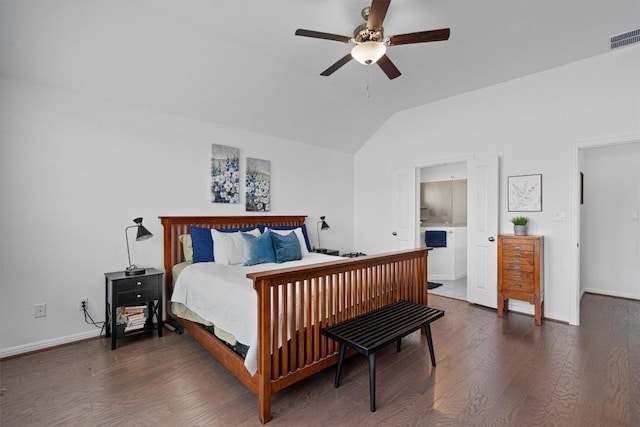 600 Spurlock Way, Liberty Hill, TX 78642 - bedroom featuring lofted ceiling, wood finished floors, and a ceiling fan