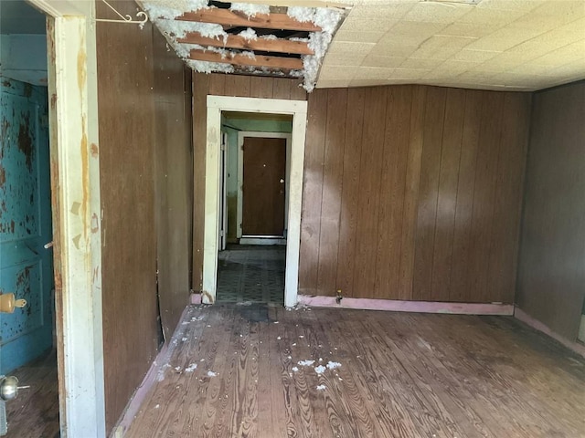 spare room featuring wooden walls and wood finished floors