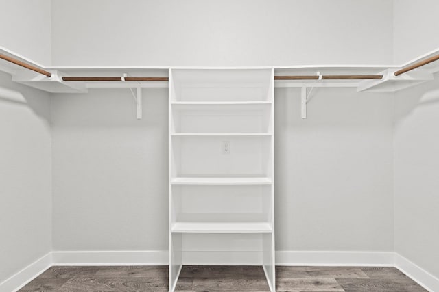 walk in closet with wood finished floors