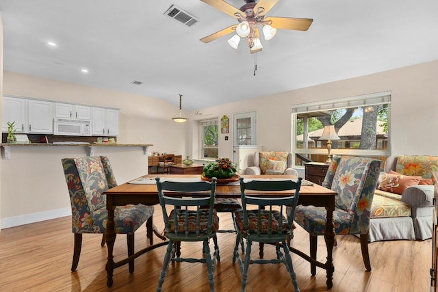 3325 Cantera Way, Round Rock, TX 78681 - dining space with light wood finished floors, ceiling fan, recessed lighting, and baseboards