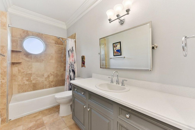 203 Saddle Blanket Dr, Dripping Springs, TX 78620 - bathroom featuring crown molding, shower / bath combo with shower curtain, and vanity