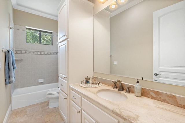 4616 High Gate Dr, Austin, TX 78730 - bathroom with vanity,  shower combination, crown molding, and tile patterned flooring