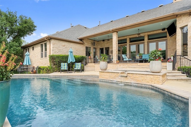 4616 High Gate Dr, Austin, TX 78730 - swimming pool with a patio area and ceiling fan