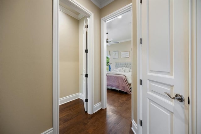 4616 High Gate Dr, Austin, TX 78730 - corridor featuring ornamental molding and dark wood finished floors