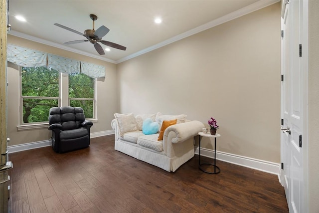 4616 High Gate Dr, Austin, TX 78730 - living area with ceiling fan, ornamental molding, wood finished floors, and recessed lighting