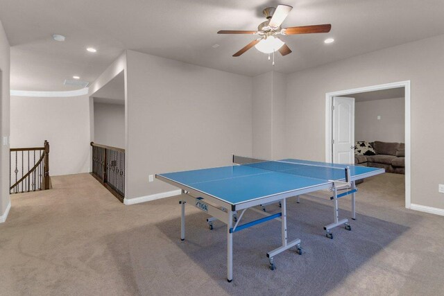2601 Montebelluna Pl, Leander, TX 78641 - recreation room featuring carpet flooring, a ceiling fan, and recessed lighting