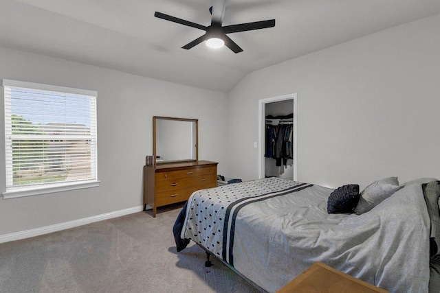 2601 Montebelluna Pl, Leander, TX 78641 - bedroom with light colored carpet, vaulted ceiling, and ceiling fan