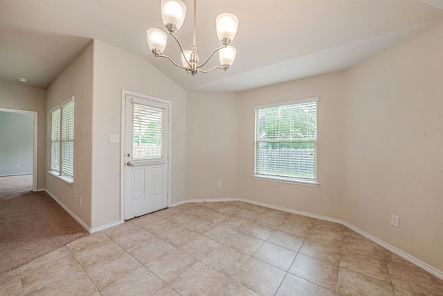 850 Hobby Rd, Copperas Cove, TX 76522 - unfurnished room featuring light tile patterned flooring, a chandelier, lofted ceiling, and baseboards