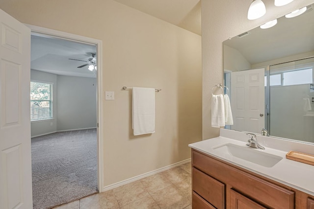 850 Hobby Rd, Copperas Cove, TX 76522 - bathroom featuring vanity, ceiling fan, baseboards, and tile patterned floors