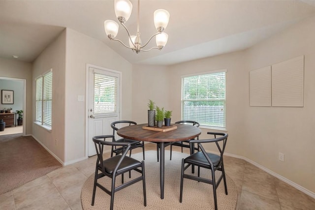 850 Hobby Rd, Copperas Cove, TX 76522 - dining space featuring light tile patterned floors, baseboards, a chandelier, and lofted ceiling