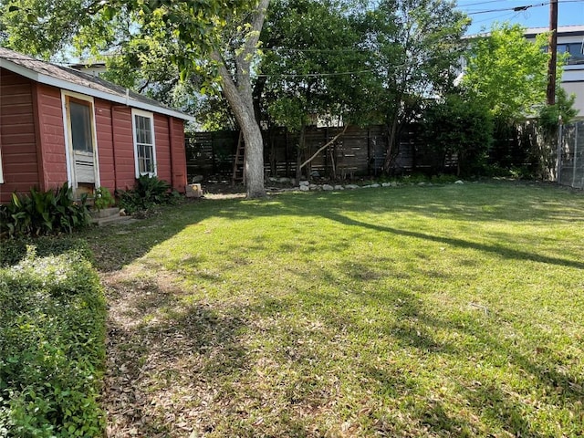 view of yard with a fenced backyard