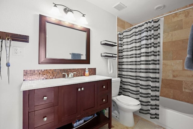 909 Reinli St Unit 104, Austin, TX 78751 - bathroom with toilet, tasteful backsplash, visible vents, shower / tub combo, and vanity
