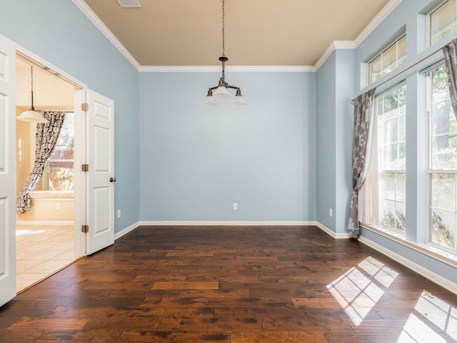 2101 Burnie Bishop Pl, Cedar Park, TX 78613 - empty room with a chandelier, dark wood finished floors, and ornamental molding
