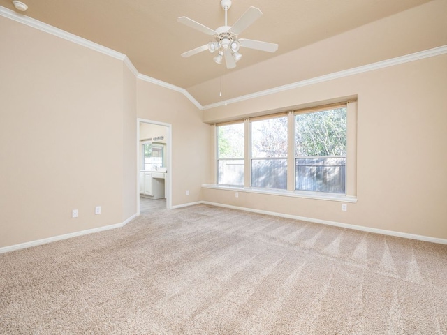 2101 Burnie Bishop Pl, Cedar Park, TX 78613 - carpeted spare room with lofted ceiling, ornamental molding, and a ceiling fan