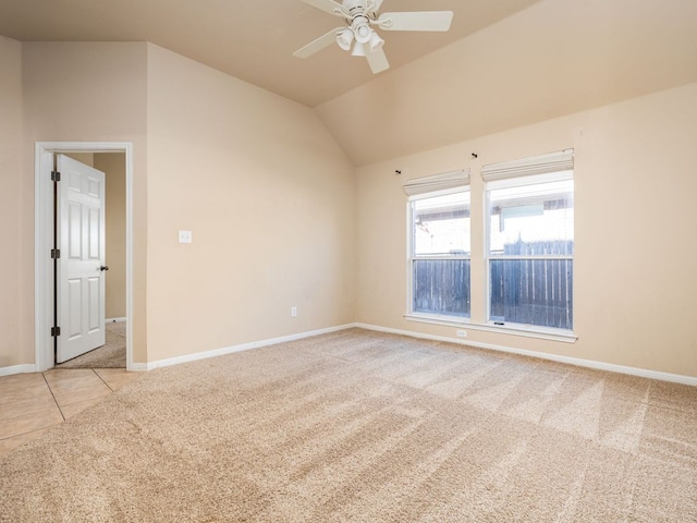 2101 Burnie Bishop Pl, Cedar Park, TX 78613 - spare room with light carpet, ceiling fan, and vaulted ceiling