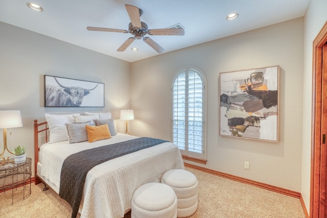 3320 River Oaks Dr, Kingsland, TX 78639 - carpeted bedroom with recessed lighting and a ceiling fan