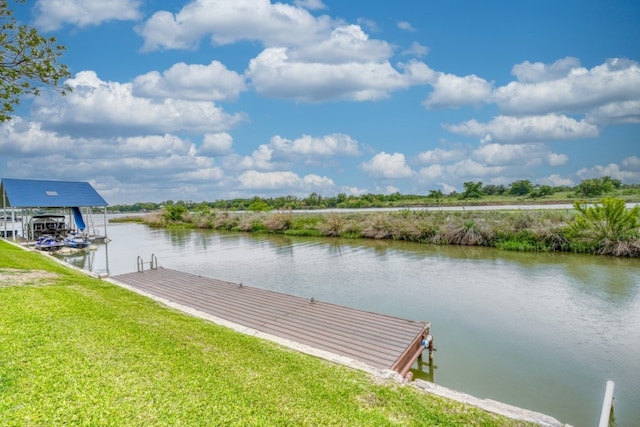 3320 River Oaks Dr, Kingsland, TX 78639 - dock with a water view and a lawn