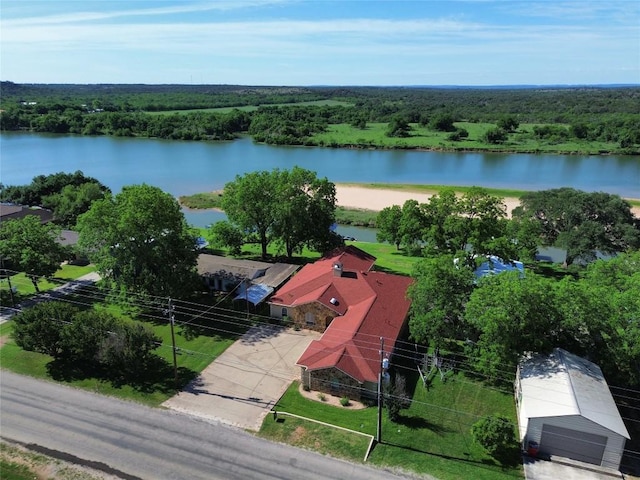 3320 River Oaks Dr, Kingsland, TX 78639 - birds eye view of property with a water view and a forest view