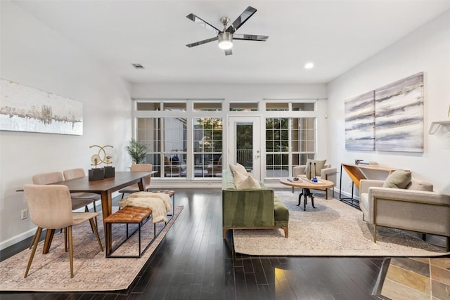 2918 N 620th Rd Unit O282, Austin, TX 78734 - living room with a ceiling fan, recessed lighting, baseboards, dark wood-style floors, and french doors