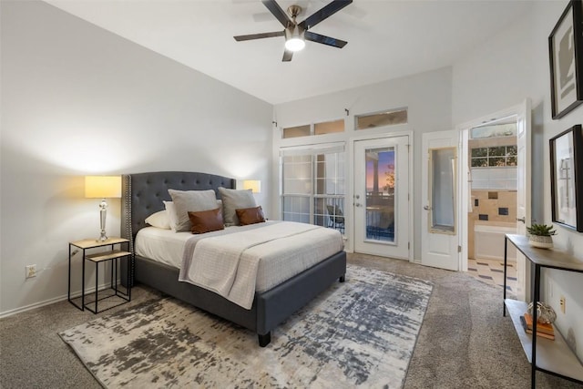 2918 N 620th Rd Unit O282, Austin, TX 78734 - carpeted bedroom featuring access to outside, a ceiling fan, and baseboards