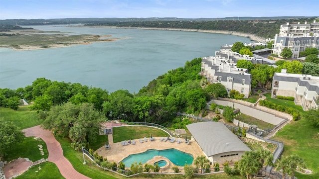 2918 N 620th Rd Unit O282, Austin, TX 78734 - drone / aerial view of a large body of water and a pool area