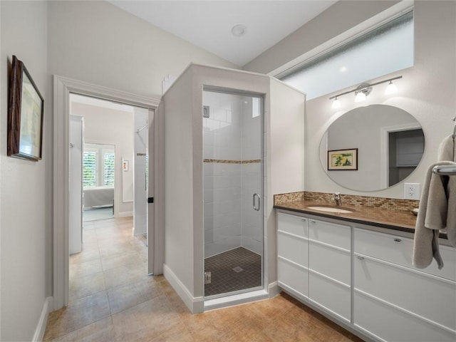 7115 Las Ventanas Dr, Austin, TX 78731 - bathroom with vanity, a shower stall, and tile patterned flooring