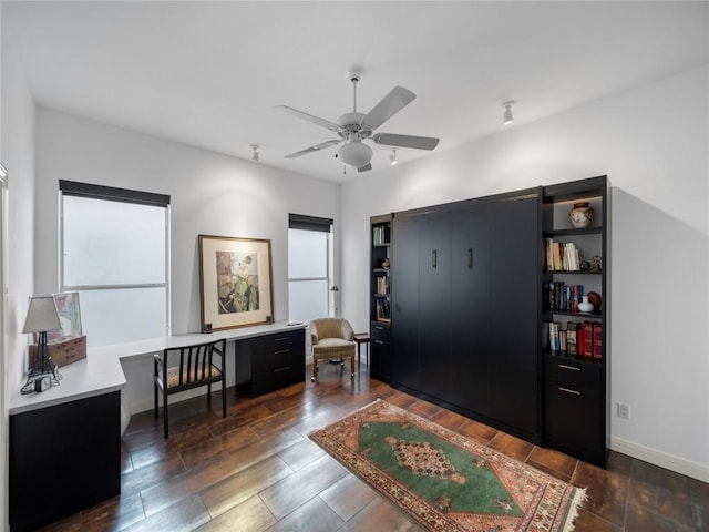 7115 Las Ventanas Dr, Austin, TX 78731 - sitting room with a desk, a ceiling fan, and wood finished floors