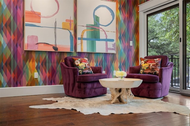 4828 Timberline Dr, Austin, TX 78746 - living area with wood-type flooring and wallpapered walls