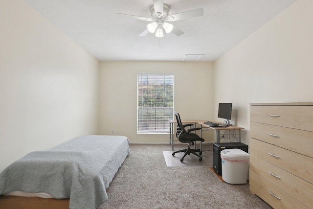 bedroom featuring carpet floors and ceiling fan