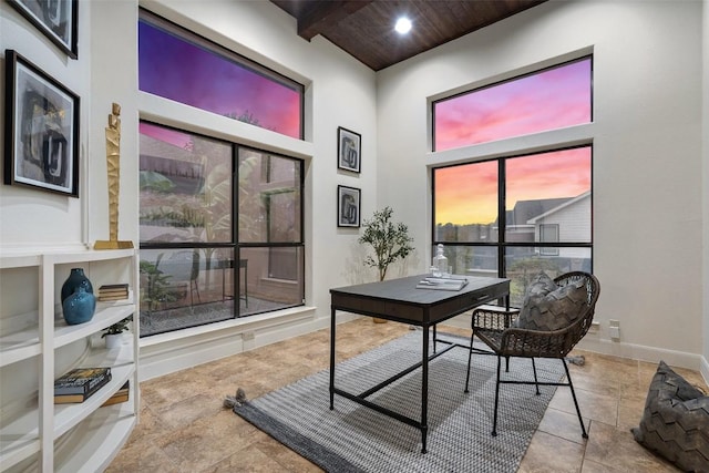 13606 Montview Dr, Austin, TX 78732 - home office with wooden ceiling, recessed lighting, and baseboards