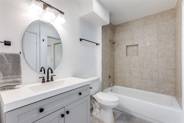 full bath with toilet, vanity, and shower / tub combination